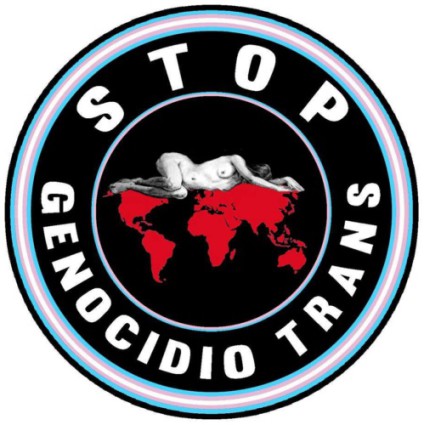 Logo con el eslogan "Stop Genocidio Trans"