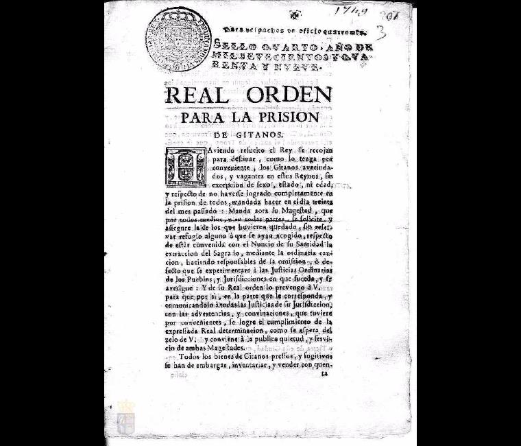 La orden para la prisión general de los gitanos. / Cedida por Archivo FAGA