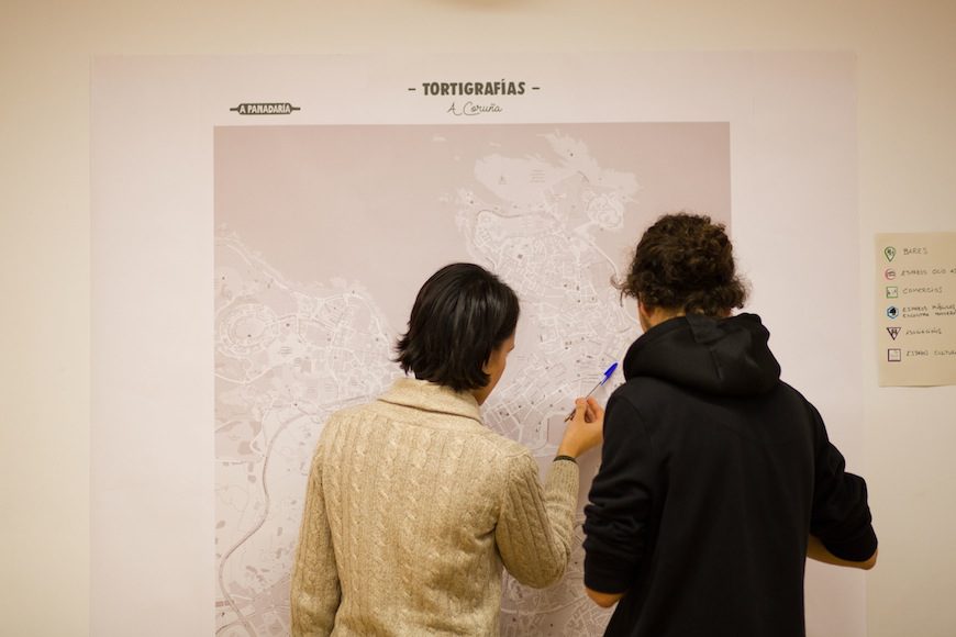 Mapa de A Coruña que A Panadaría puso a disposición de les participantes en la actividad 'Tortigrafías'./ A Panadaría