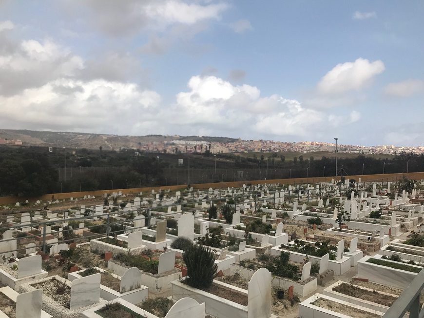 En un primer plano se ve un cementerio enorme y al fondo una ciudad